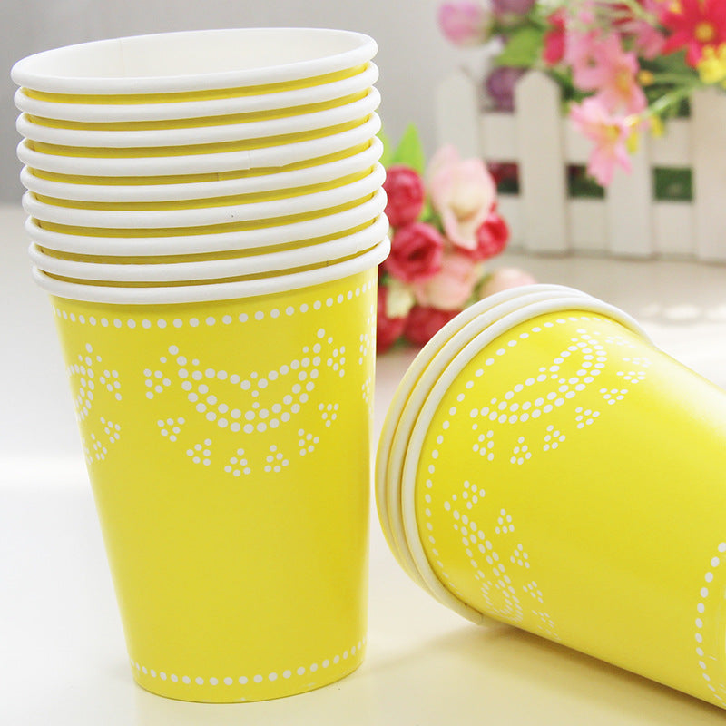 12PCs Lace Flower Disposable Paper Cups 270ml Tableware Wedding Baby Shower Birthday Party Supplies Decoration Paper Cup