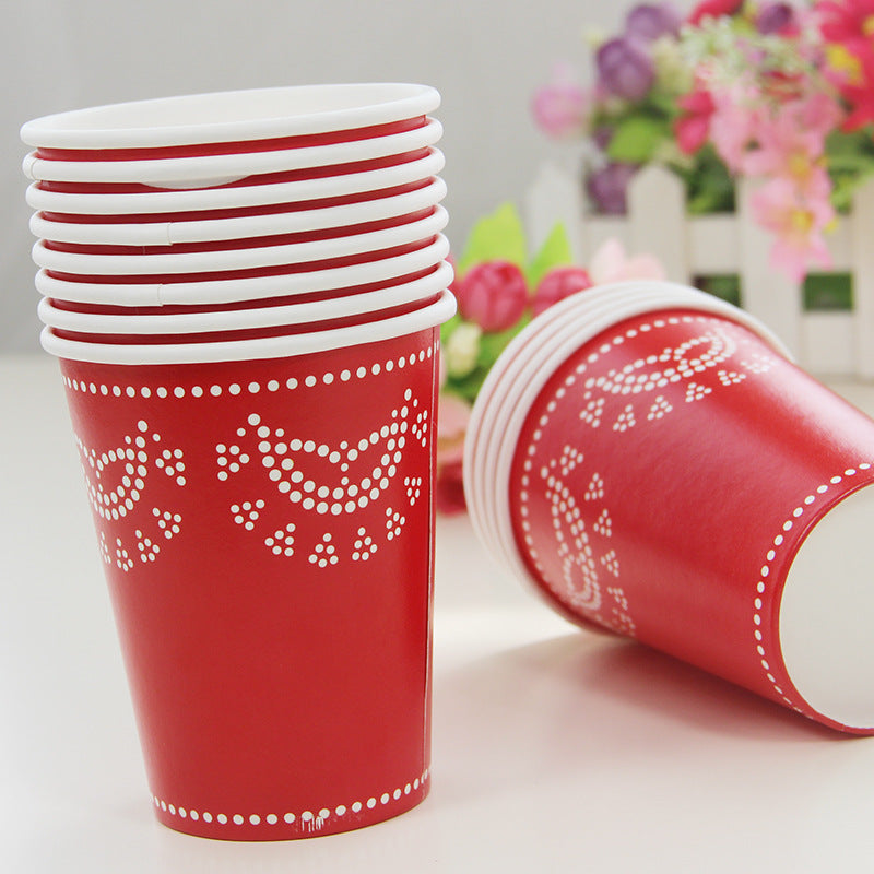 12PCs Lace Flower Disposable Paper Cups 270ml Tableware Wedding Baby Shower Birthday Party Supplies Decoration Paper Cup