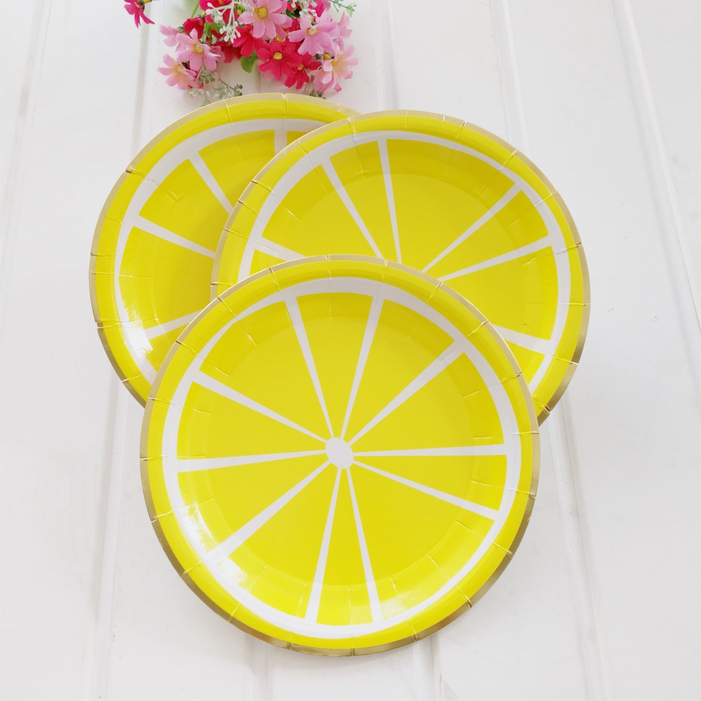 Yellow Lemon Round Paper Plates Heavy Duty 9 inch Disposable Party Supplies * 8PCs