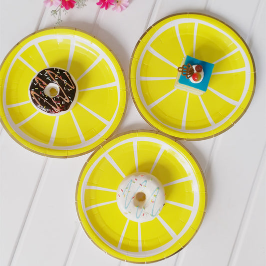 Yellow Lemon Round Paper Plates Heavy Duty 9 inch Disposable Party Supplies * 8PCs