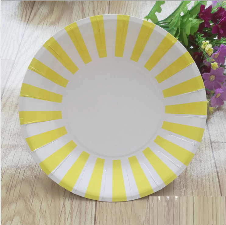 8PCs 9 inch Stripe Pattern Large Round Paper Plate Tableware Decorations Party Wedding Dinner Disposable Plate