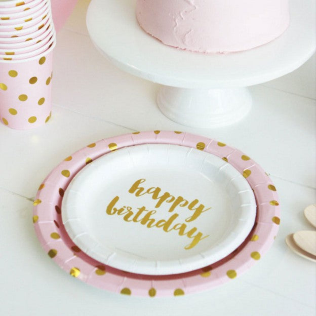 Gliding Dots Pink 9 inch Disposable Paper Plates * 8PCs