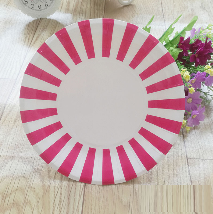 8PCs 9 inch Stripe Pattern Large Round Paper Plate Tableware Decorations Party Wedding Dinner Disposable Plate