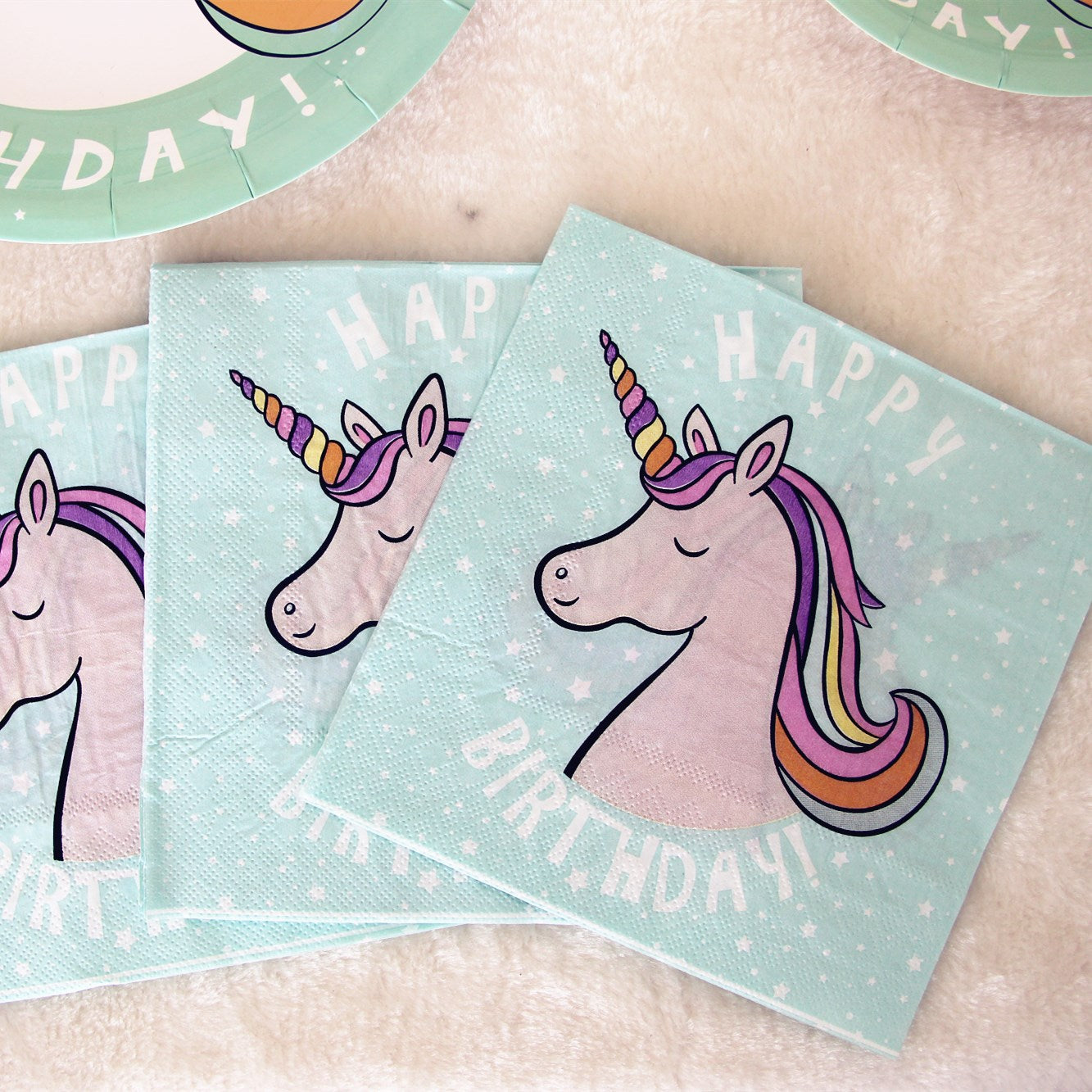 16PCs Cartoon Unicorn Paper Napkin Tissue Happy Birthday Party Supplies 33*33cm