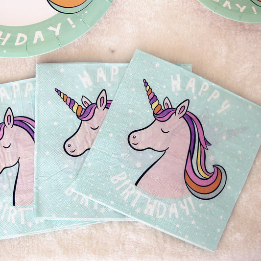 16PCs Cartoon Unicorn Paper Napkin Tissue Happy Birthday Party Supplies 33*33cm