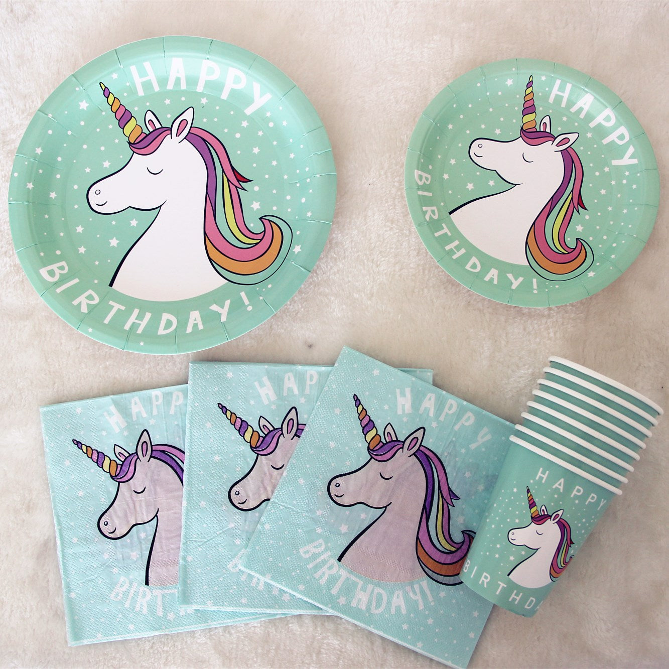 16PCs Cartoon Unicorn Paper Napkin Tissue Happy Birthday Party Supplies 33*33cm