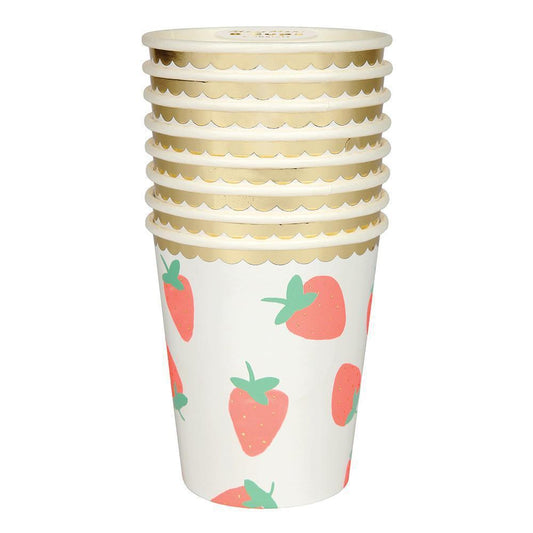 8PCs Strawberry Lemon Paper Cups 270ml Disposable Tableware Summer Spring Birthday Party Supplies