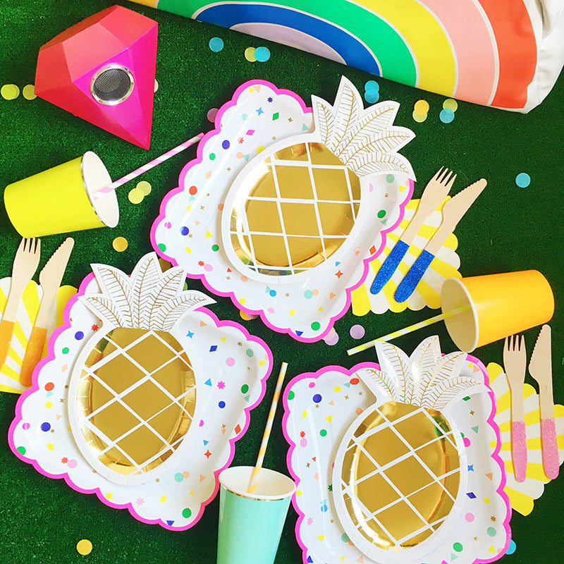 Pineapple Disposable Paper Plates Heavy Duty Summer Style Party Supplies * 8PCs