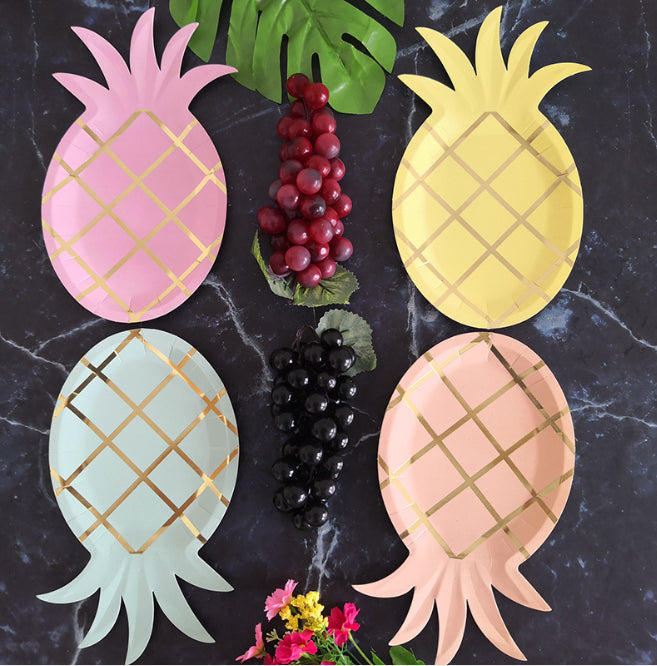 8PCs 8 Inch Cute Pineapple Shape Paper Plate Tableware Decorations for Kids Party Dinner Disposable Plates