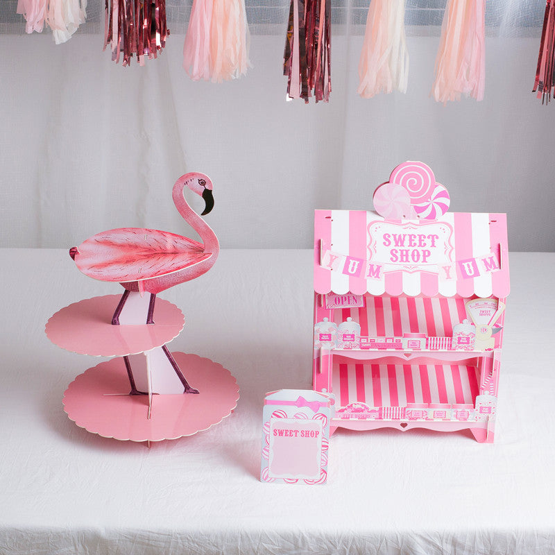 Flamingo Cake Stand Paper Display Dessert Tower 3 Tier Holder Wedding Party Supplies