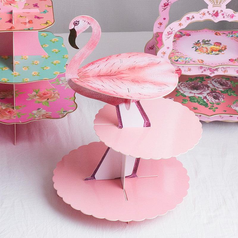 Flamingo Cake Stand Paper Display Dessert Tower 3 Tier Holder Wedding Party Supplies