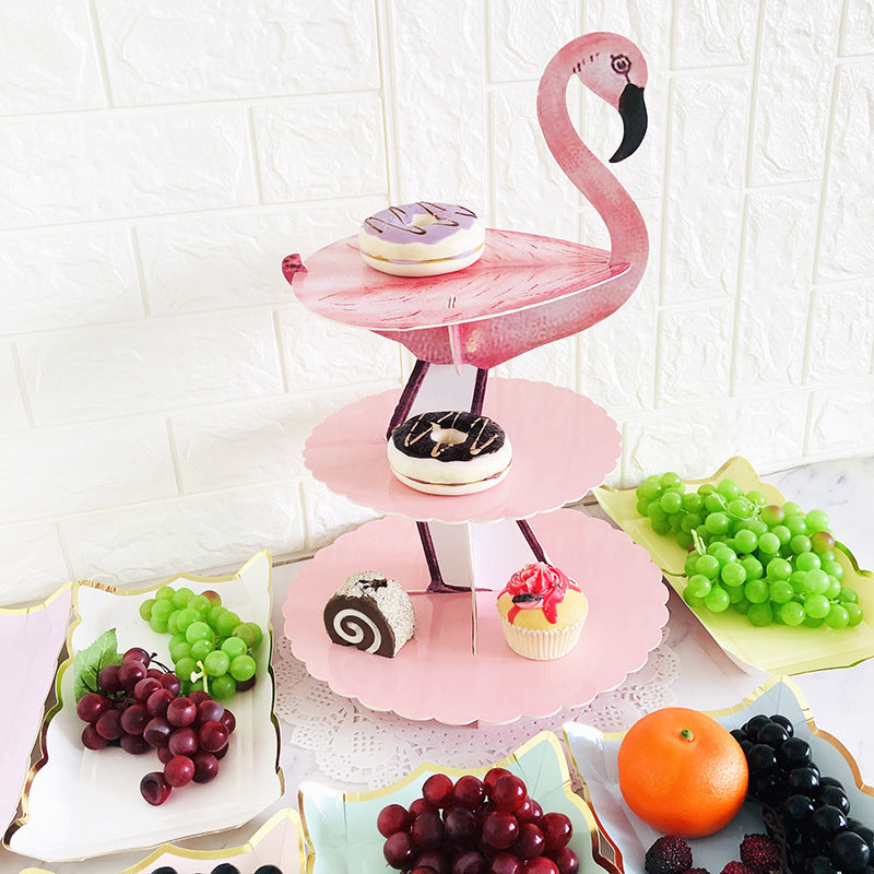 Flamingo Cake Stand Paper Display Dessert Tower 3 Tier Holder Wedding Party Supplies