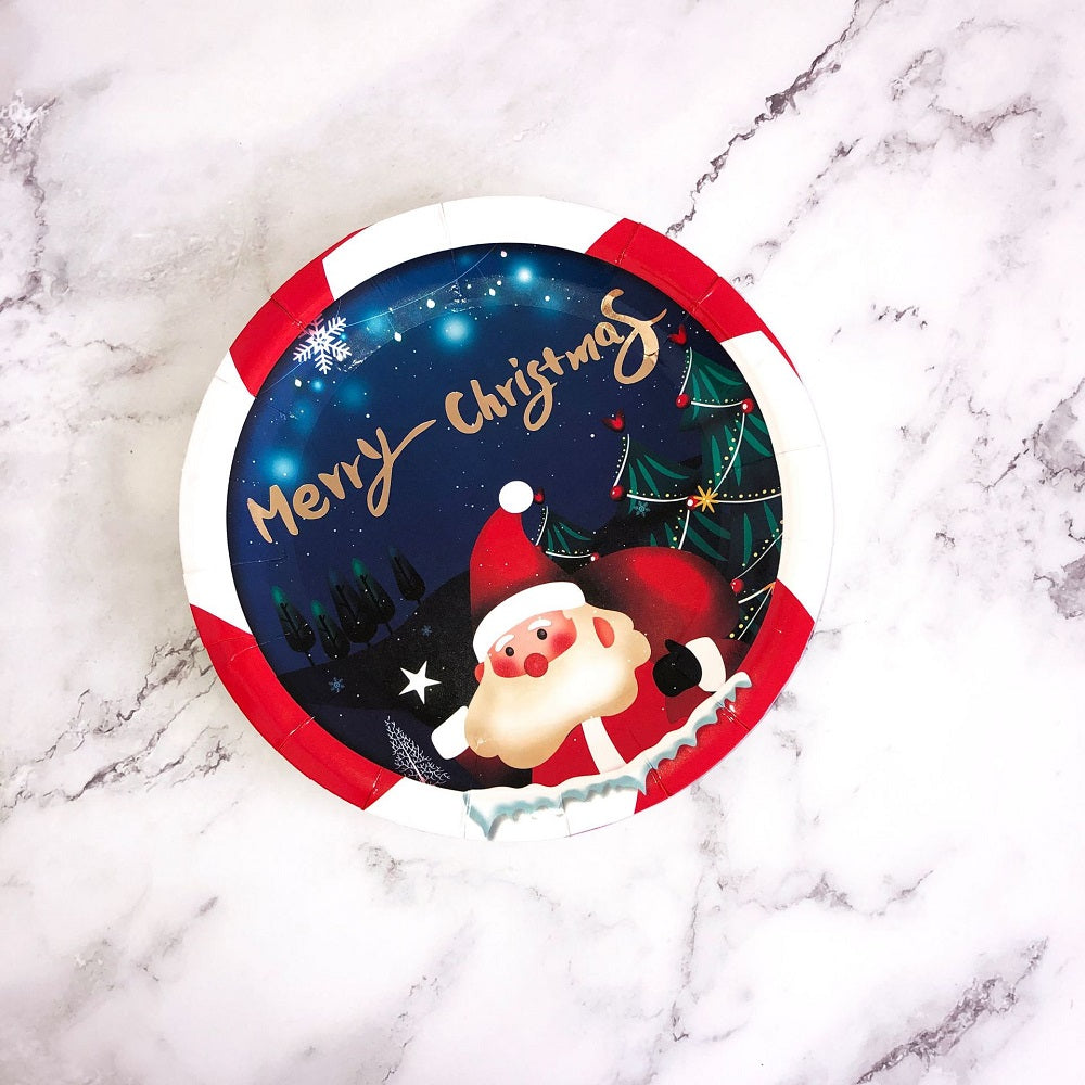 Merry Christmas Party Supplies Paper Plates Cups Napkins Disposable Tableware Set