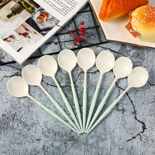 Green White 8PCs Disposable Cutlery Plastic Knife Forks Spoons Party Supplies Decoration For Camping BBQ Wedding Outdoor Birthday