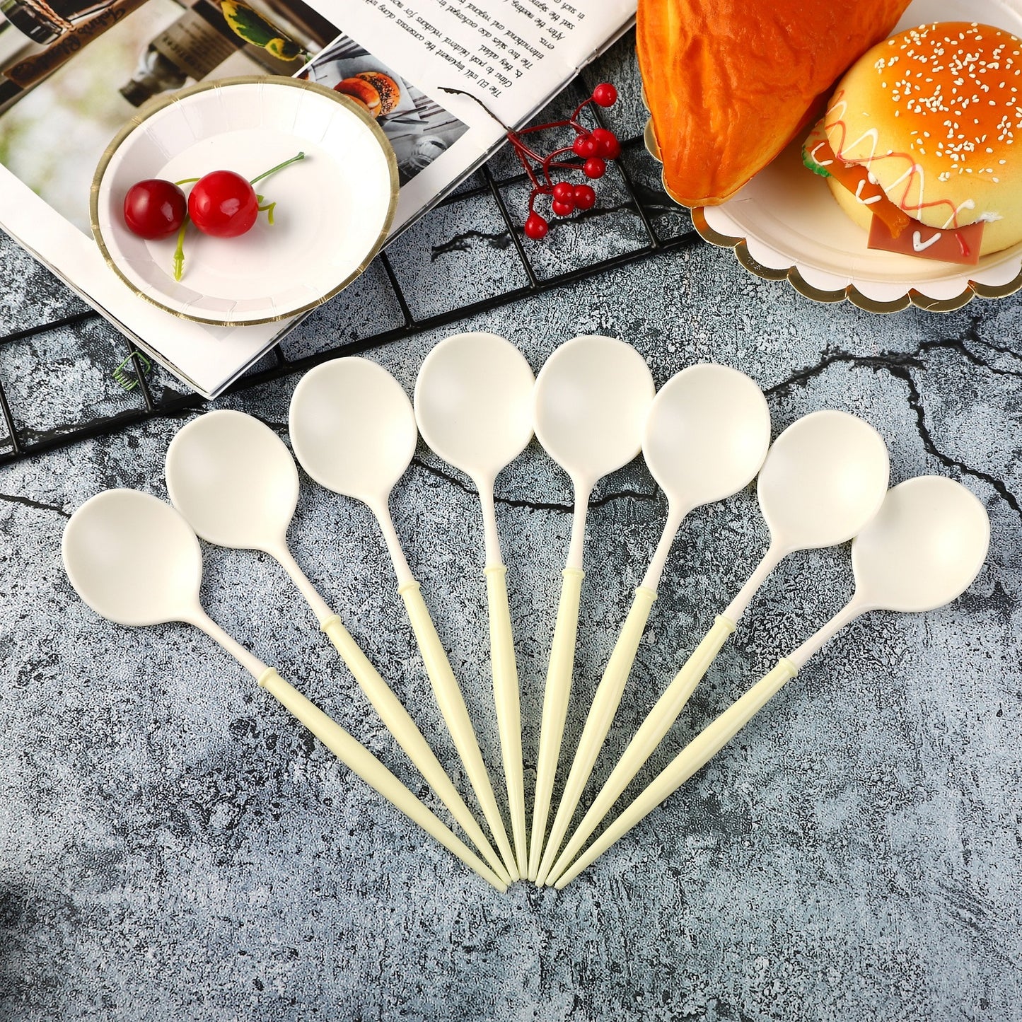 Yellow White 8PCs Disposable Cutlery 20cm Plastic Knife Forks Spoons Trending 2023 Party Supplies Decoration For Camping BBQ Wedding Outdoor Birthday