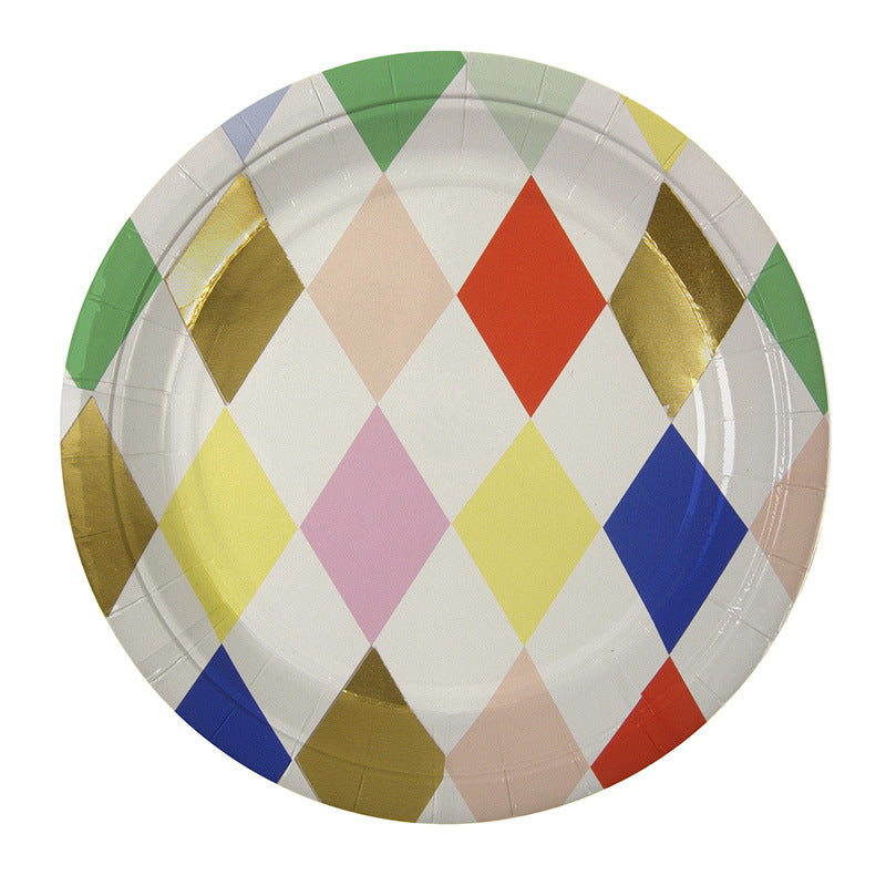 Rhombus Disposable Paper Plates Party Supplies * 8PCs