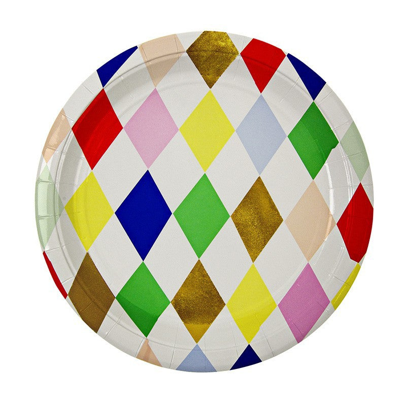 Rhombus Disposable Paper Plates Party Supplies * 8PCs