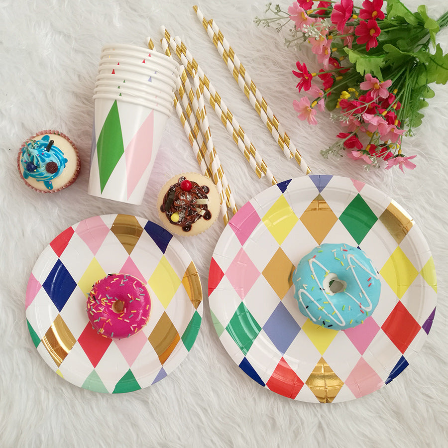 Rhombus Disposable Paper Plates Party Supplies * 8PCs