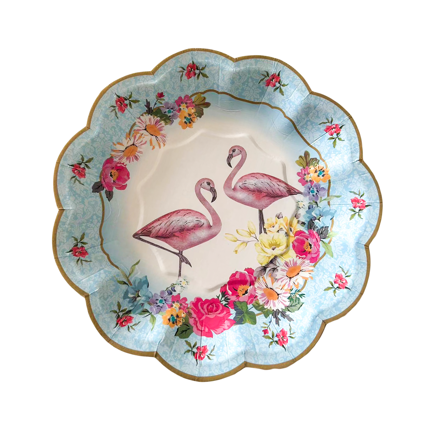 8PCs 7" Gold Edge Flamingo Floral Paper Plates Tableware Decorations Party Wedding Dinner Disposable Plate