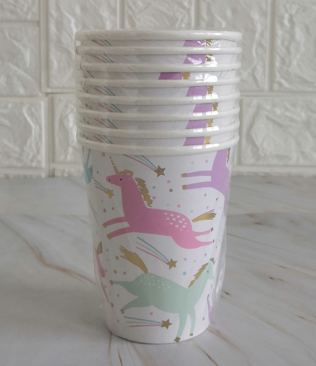 Unicorn Cartoon Disposable Paper Tableware Set Baby Shower Birthday Party Supplies Decoration Paper Cups Napkins Plates