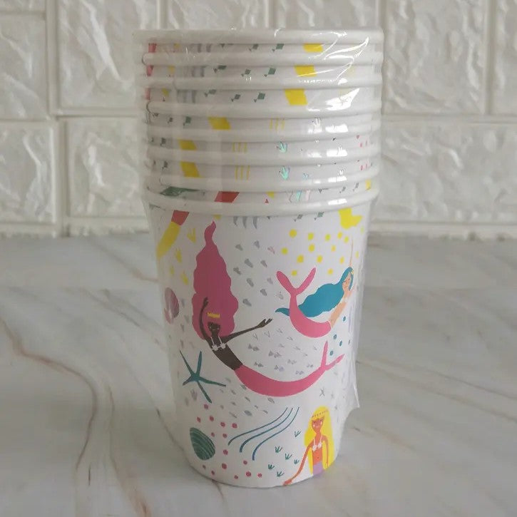 8PCs Cartoon Ocean Mermaid Paper Cups Party Supplies for Girls