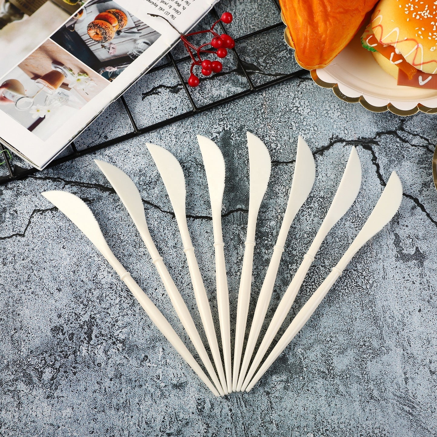 8PCs Fashion Plastic Disposable Cutlery Knife Forks Spoons Tableware Set Wedding Birthday Party Supplies Decorations