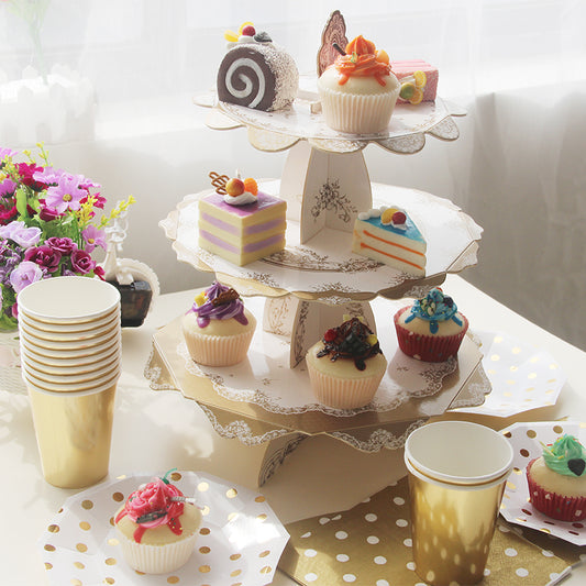 Vintage Floral Cake Stand Paper Display Dessert Tower 3 Tier Holder Afternoon Tea Wedding Party Supplies Decoration