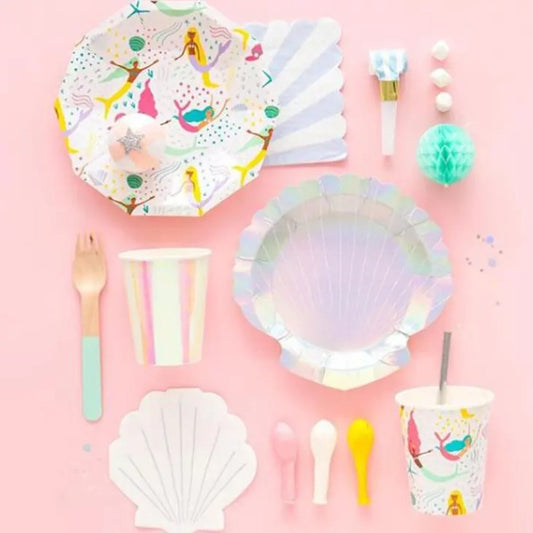 40PCs Mermaid Disposable Paper Tableware Set Summer Theme Birthday Party Baby Shower Decoration Paper Plates Cups Napkin Supplies
