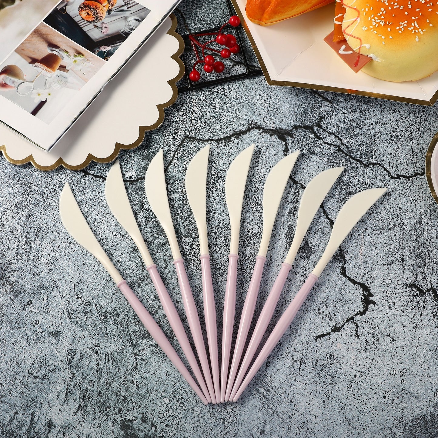 NEW 8PCs Disposable Cutlery Plastic Knife Forks Spoons Party Supplies Camping BBQ Wedding Outdoor Party Decoration