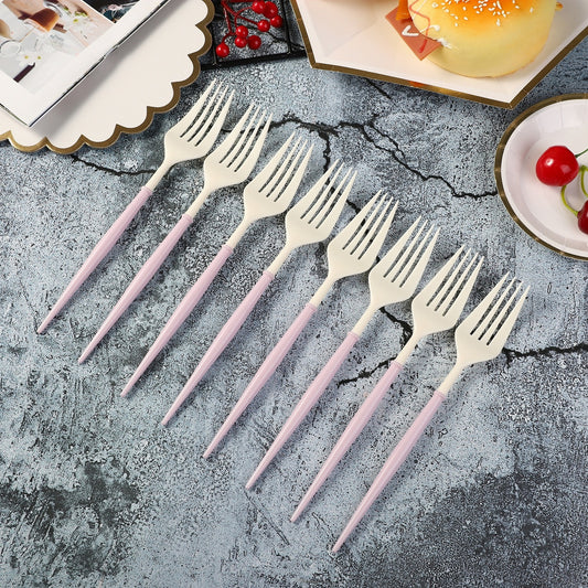 NEW 8PCs Disposable Cutlery Plastic Knife Forks Spoons Party Supplies Camping BBQ Wedding Outdoor Party Decoration