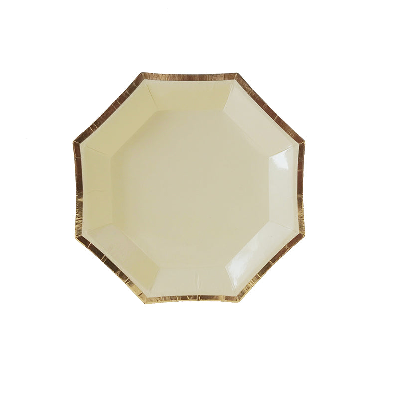 8PCs 4" Octagonal Paper Plates Golden Edge Birthday Party Wedding Decoration Disposable Mini Plate