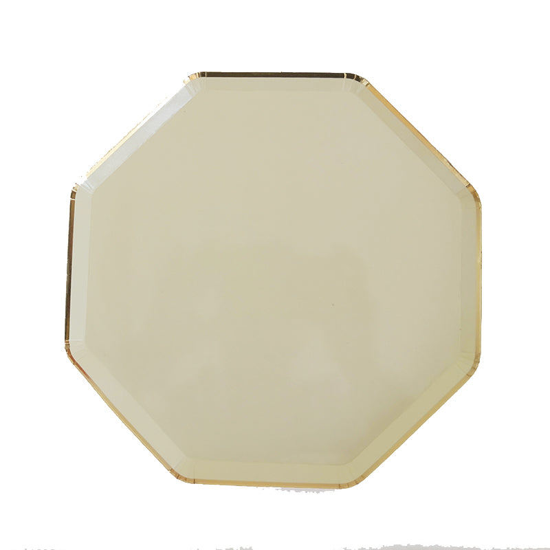 8PCs 8" Octagon Gold Edge Paper Plates Dinner Party Wedding Tableware Decoration Disposable Plates