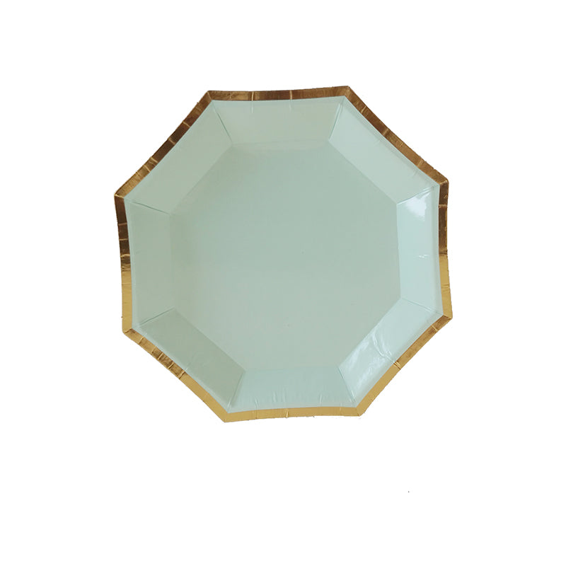 8PCs 4" Octagonal Paper Plates Golden Edge Birthday Party Wedding Decoration Disposable Mini Plate