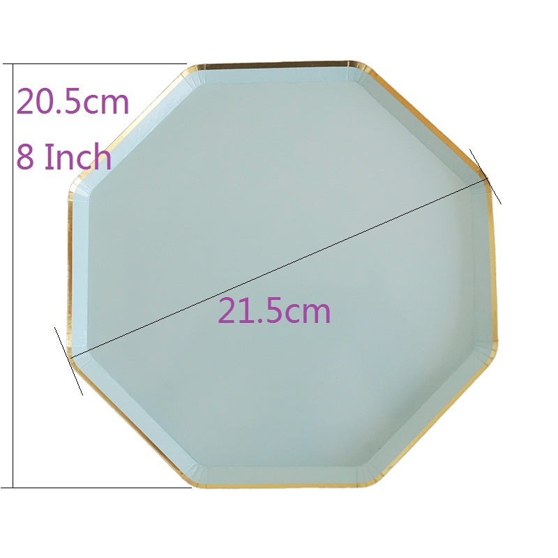 8PCs 8" Octagon Gold Edge Paper Plates Dinner Party Wedding Tableware Decoration Disposable Plates