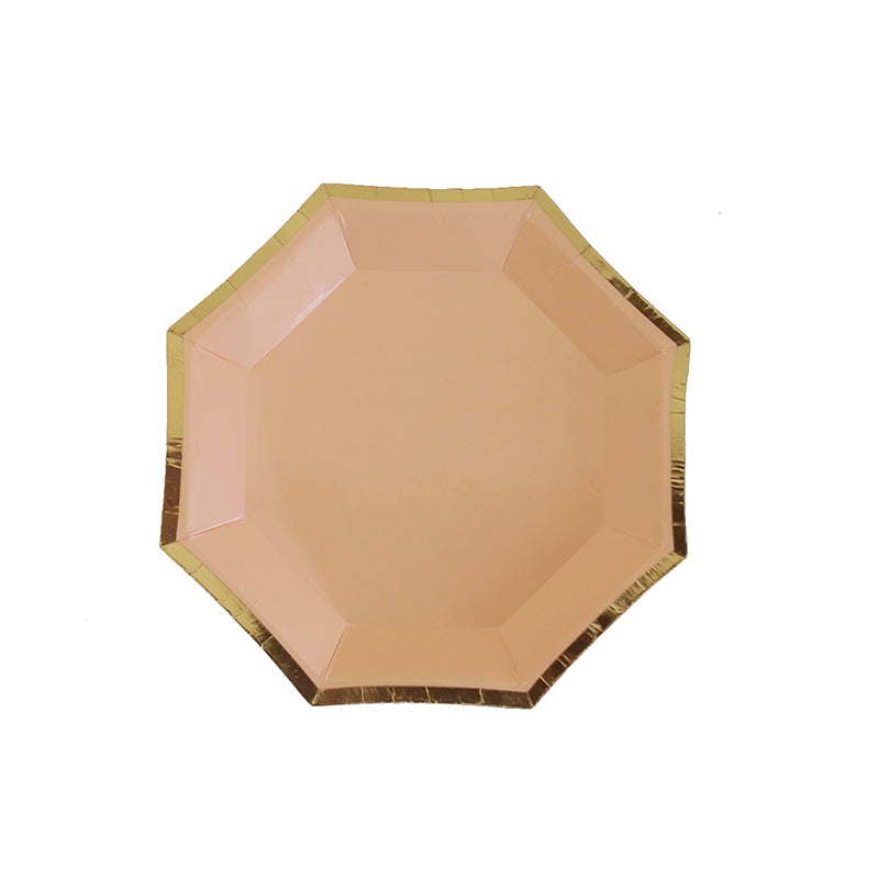 8PCs 4" Octagonal Paper Plates Golden Edge Birthday Party Wedding Decoration Disposable Mini Plate