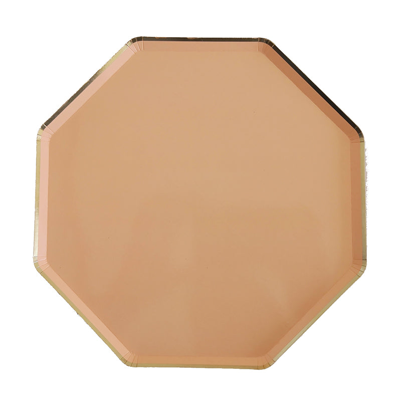 8PCs 10" Octagon Gold Edge Paper Plates Spring Outing Dinner Party Wedding Tableware Disposable Plates