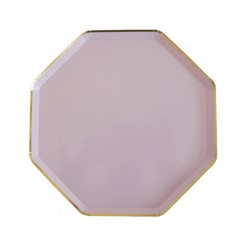 8PCs 8" Octagon Gold Edge Paper Plates Dinner Party Wedding Tableware Decoration Disposable Plates