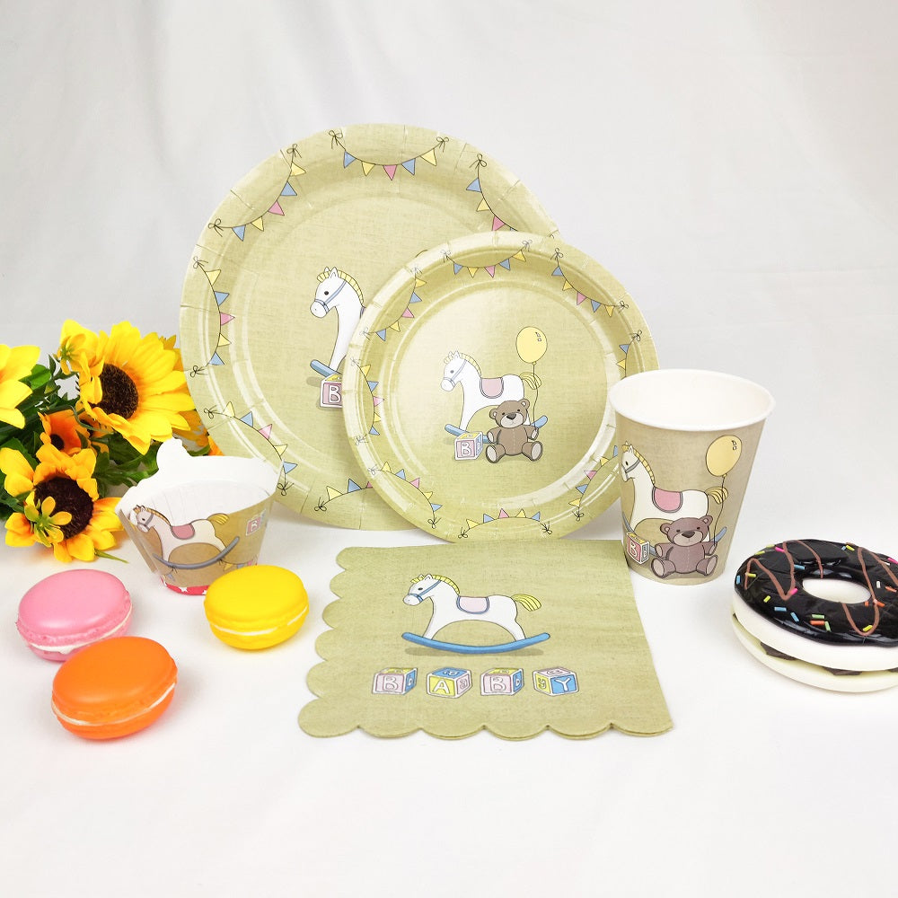 52PCs/Set Merry-go-round Disposable Tableware Paper Plates Cups Baby Shower Party Supplies for Kids