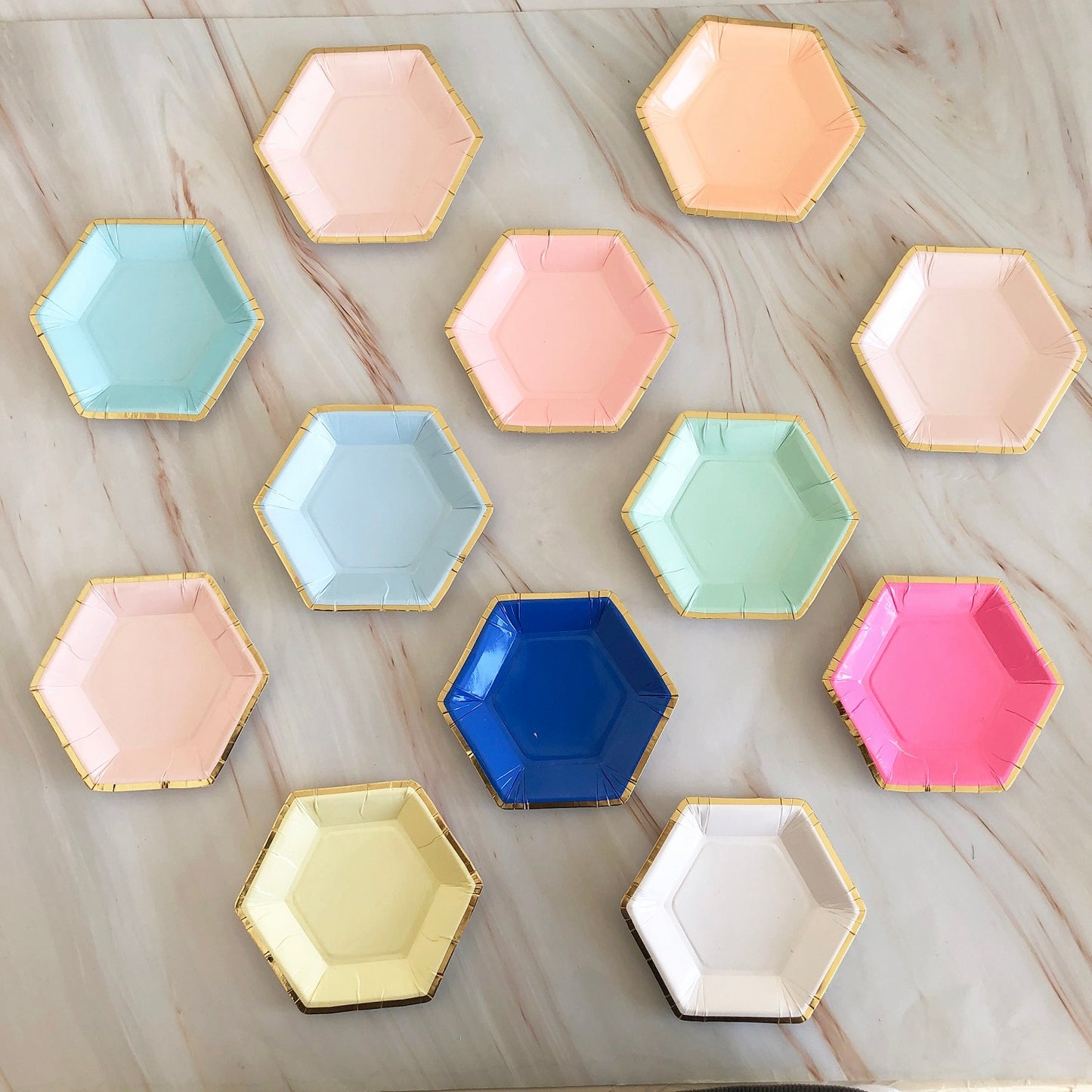 8PCs Mini Hexagon Golden Rim Disposable Paper Plates 4 inch Party Supplies