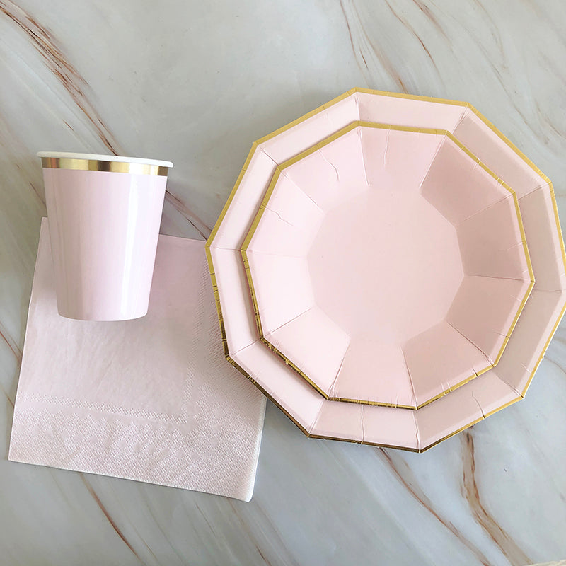 40PCs/Set Golden Rim Decagon Paper Disposable Tableware Set Wedding Decoration Paper Plates Cups Napkins Party Supplies