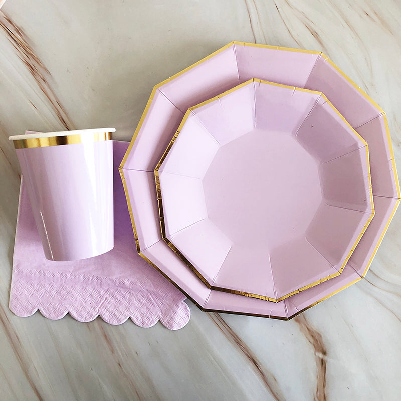 40PCs/Set Golden Rim Decagon Paper Disposable Tableware Set Wedding Decoration Paper Plates Cups Napkins Party Supplies