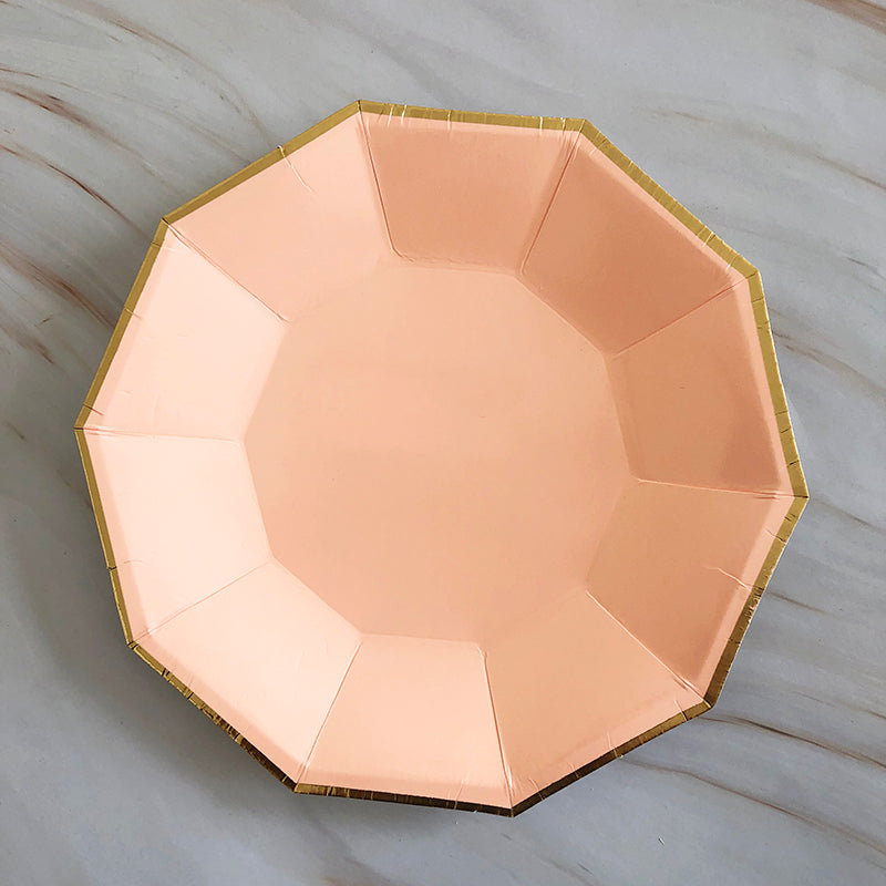 8PCs 9" Decagonal Gold Edge Paper Plate Tableware Decorations Dinner Party Wedding Disposable Plates