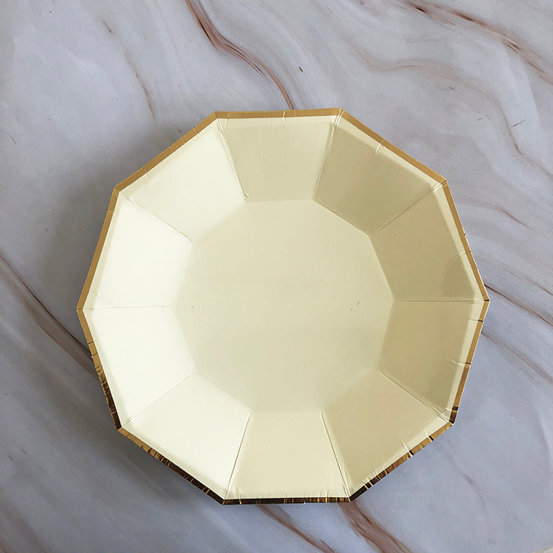 8PCs 9" Decagonal Gold Edge Paper Plate Tableware Decorations Dinner Party Wedding Disposable Plates