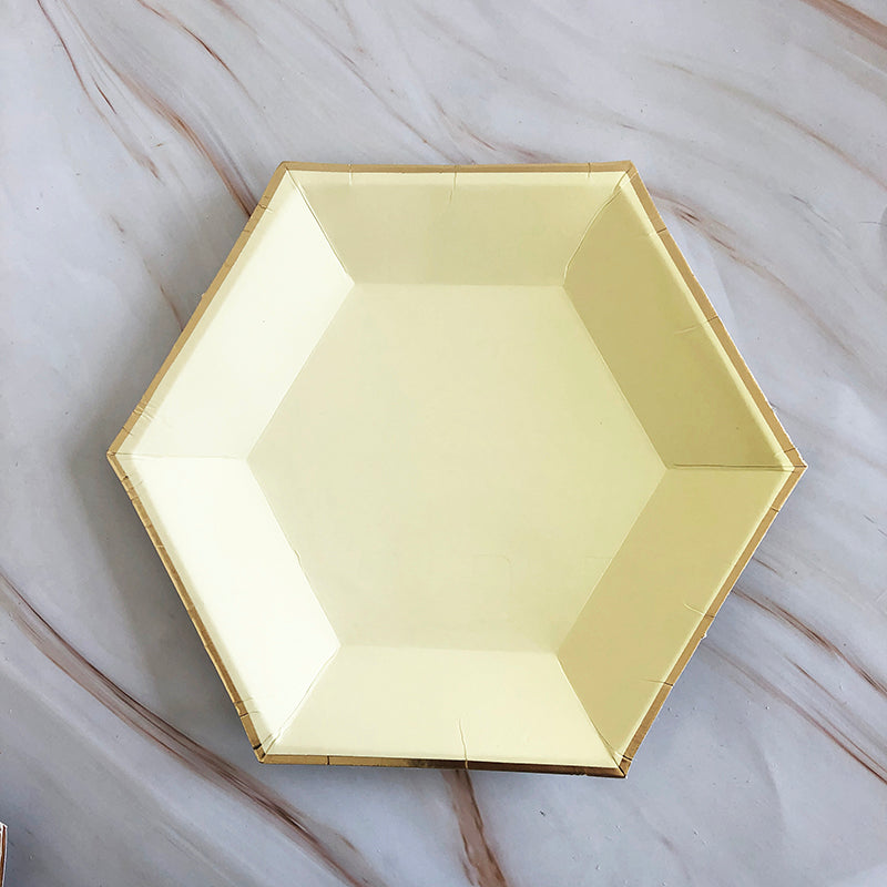 8PCs 10" Hexagon Paper Plates Golden Edge for Birthday Party Wedding Disposable Plates