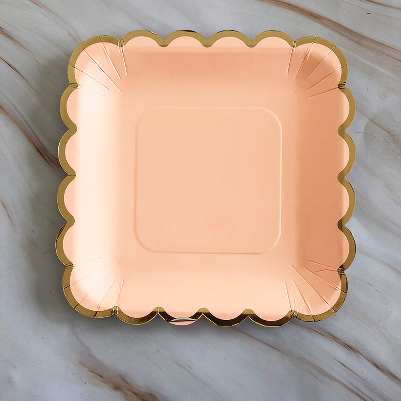 8PCs 9 inch Square Gold Edge Paper Plates Tableware Decorations Dinner Party Wedding Disposable Plate