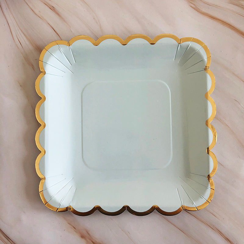 8PCs 7 inch Square Paper Plates Golden Edge for Dinner Party Wedding Decoration Disposable Plates