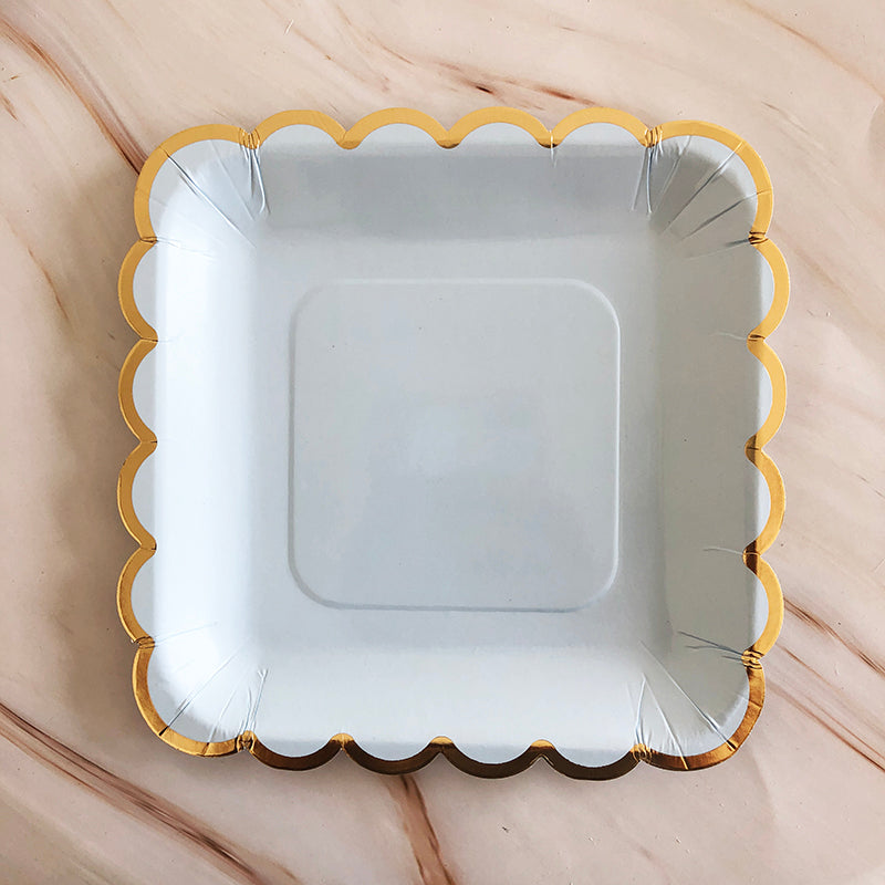 8PCs 7 inch Square Paper Plates Golden Edge for Dinner Party Wedding Decoration Disposable Plates