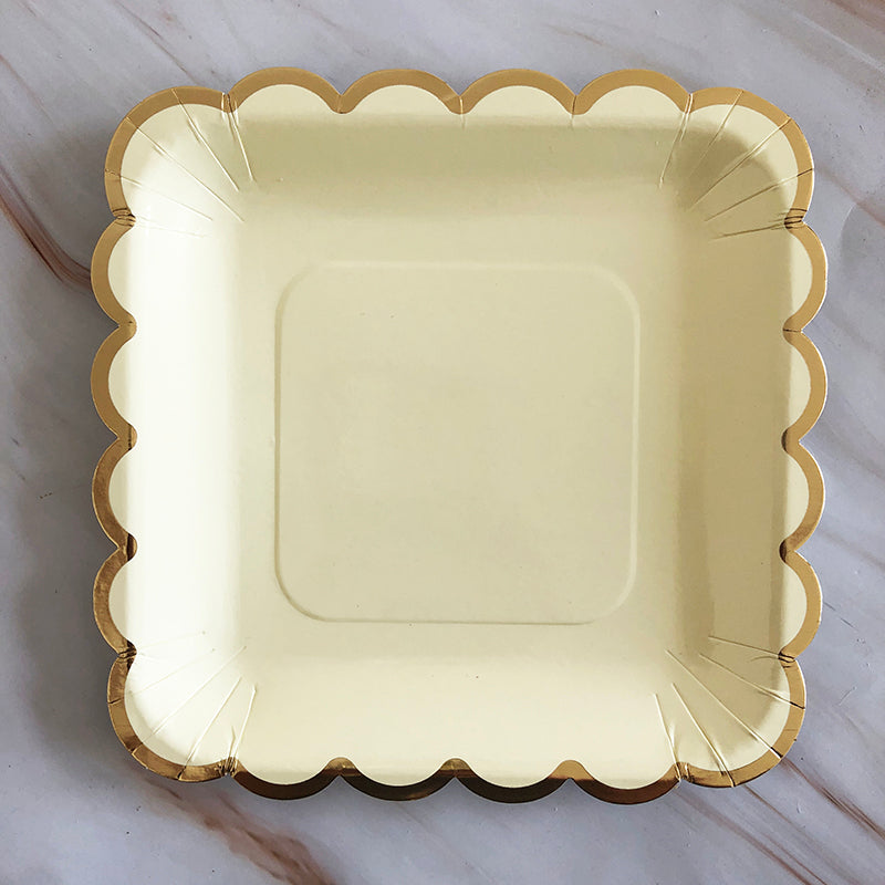 8PCs 9 inch Square Gold Edge Paper Plates Tableware Decorations Dinner Party Wedding Disposable Plate