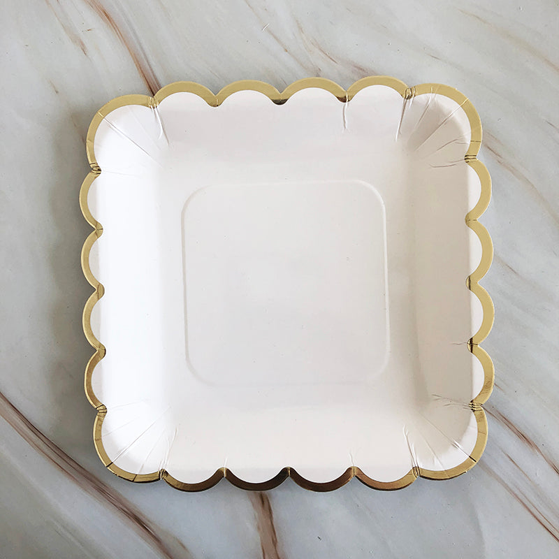 8PCs 7 inch Square Paper Plates Golden Edge for Dinner Party Wedding Decoration Disposable Plates