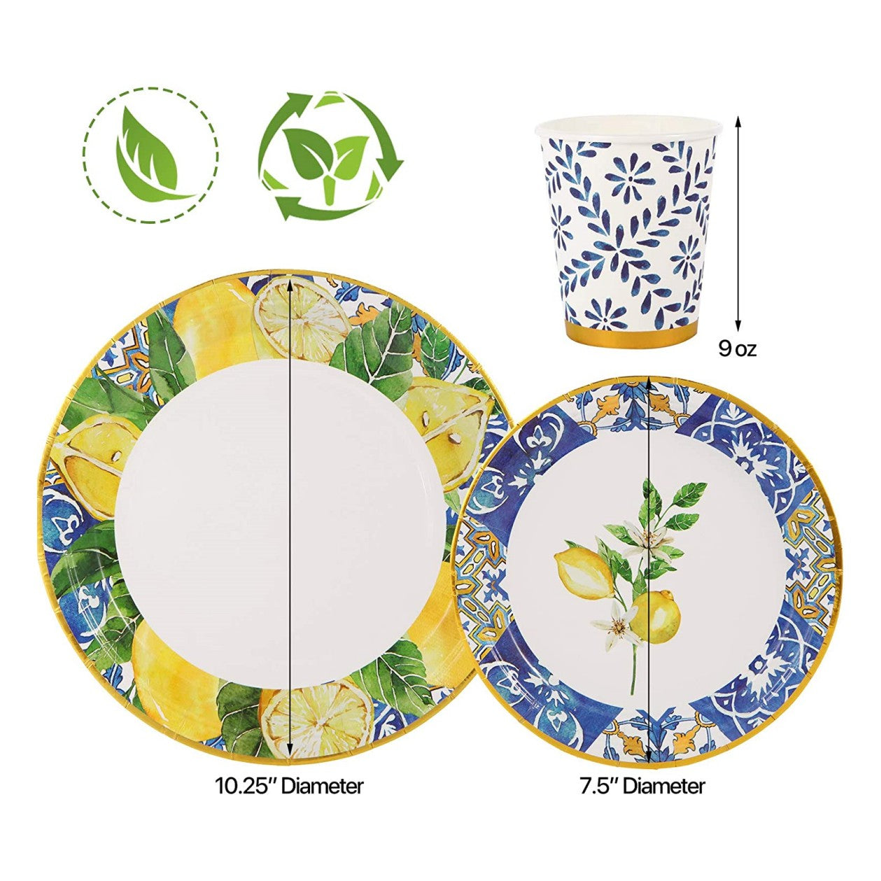 Lemon Theme Party Supplies Decorations Paper Plates and Cups and Napkins Tableware Sets for 8